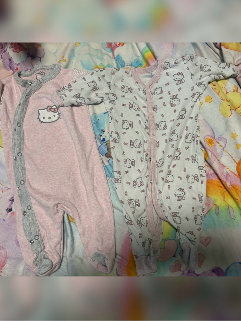 Hello Kitty Pink and White Footed Baby One-Pieces - Set of 2